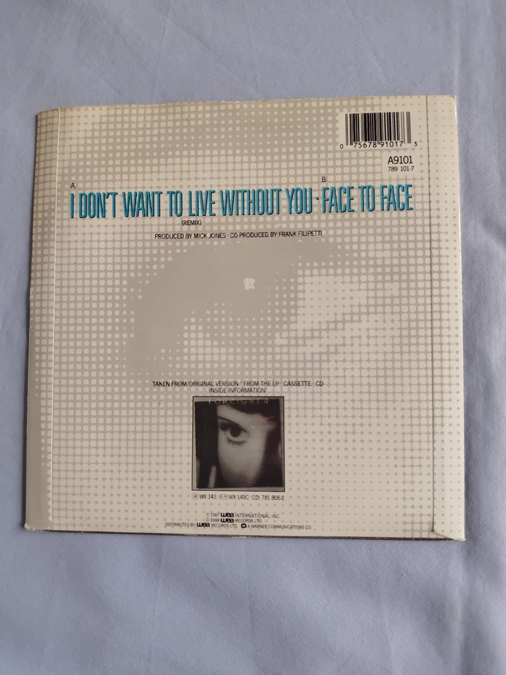 FOREIGNER "I DON'T WANT TO LIVE" 1987 7" VINYL SINGLE IN A PICTURE SLEEVE - Image 3 of 4