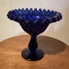 Cobalt Blue Glass Pedestal Compote Bowl with ...