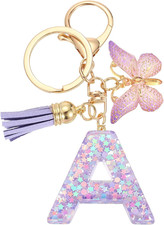 Initial Letter Keychains, Cute Butterfly Pendant Accessory for Women, Key Ring f