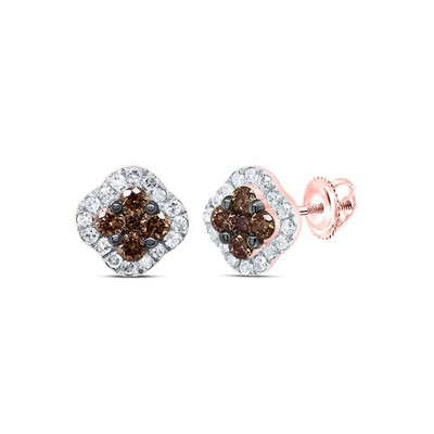 0.36 Ctw Natural Diamond Brown Clover Leaf Drop Earrings 10kt Rose Gold