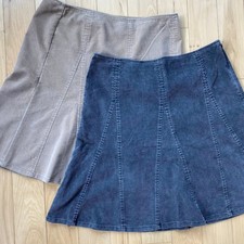 Gap Y2K VTG Tan Navy Corduroy Midi Skirts Pleated A-Line Set of 2 Stretch - 12