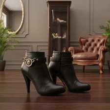 Women 2PCS Gold Boot Chain Bracelet Black Band Lion Head Charm Shoe Anklet PAIR