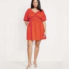 Old Navy Size XL Tall Waist Defined Puff Sleeve Mini Dress Darling Clementine