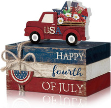 4 Pcs 4th of July Decorations Patriotic Tiered Tray Decorations Signs Rustic Mem