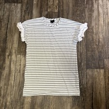 Anthropologie Lumiere Striped Gray White Shirt Dress Ruffle Sleeve Large L Mini