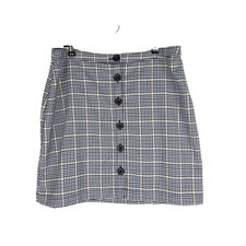 Abercrombie Fitch Plaid Blue Brown Button Front Mini Skirt M Y2K Preppy S
