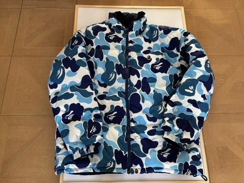 BAPE A Bathing Ape ABC Camo Reversible Down Jacket Blue Navy L Authentic - product listing photo