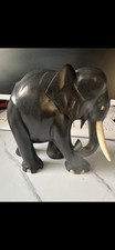 Vintage Small Black Wooden Elephant Figurine Hand Carved,  2” Tall