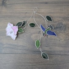Stained Glass Hummingbird Flower Suncatcher Hanging Window Decor Art Glass Bird