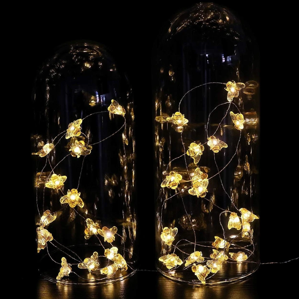 Cadena de luces decorativas Honeybee, 18,7 pies 40 LED USB enchufable alambre de cobre abeja... Foto 4 de 4