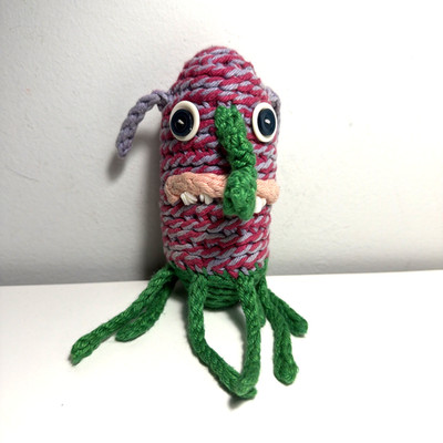 Doctor Superhelga Knit Monster Plush Teeth Curious Creature Handmade 7'' Long