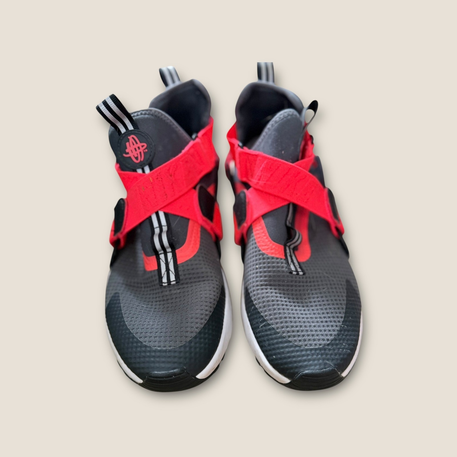 Nike Huarache Run Ultra Kids Shoes Black Red Strap Size 6Y