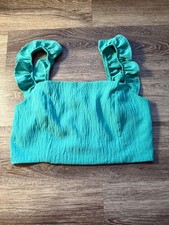 Blue Blush Crop Top Women Green Tulle Ruffle Sleeve Boho Coquette Balletcore