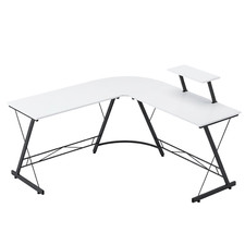 Bureau d’angle informatique de bureau avec étagère gaming pour l’école blanc