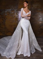 Wedding Dress Mermaid Lace Elegant Sweetheart Neckline Full Sleeves 2 in 1 Long