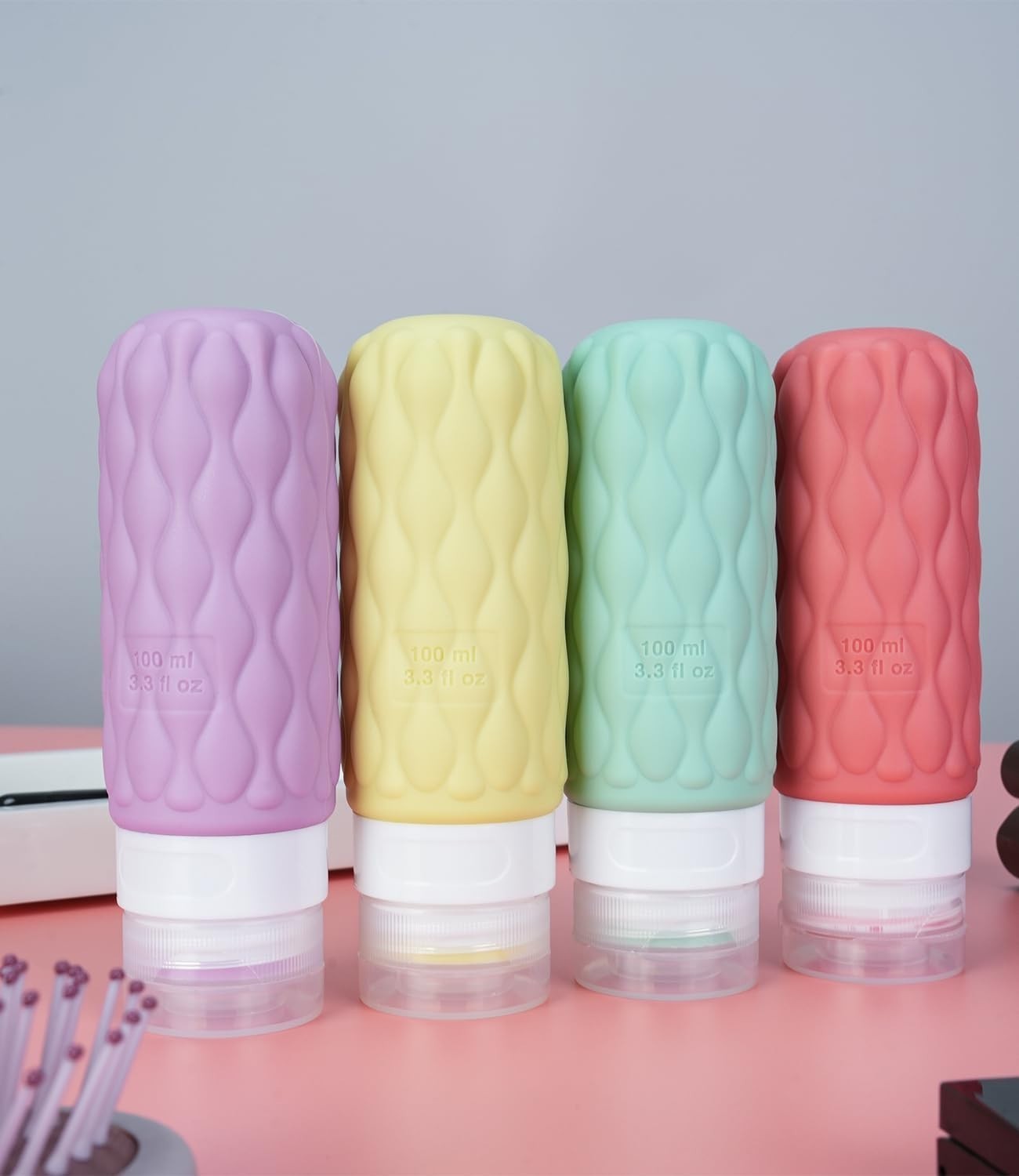Lericttor 100ml Silicone Travel Bottles Set with Labels Clear Bag