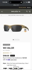 Wiley X VALOR Sunglasses Matte Tan Frame w/ Smoke Grey/Clear /Light Rust Lens