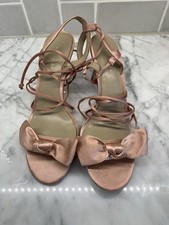 Ann Taylor Satin Open Toes Ankle Wrap Heels Rose Pink 8M