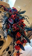 Gothic, Witch, Pagan, Floral, Wedding Bouquet. New. Reds Blacks Feathers