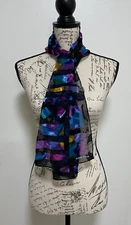 Elaine Gold Scarf Womens Purple Black Sheer Rectangle Botanical Abstract Artsy