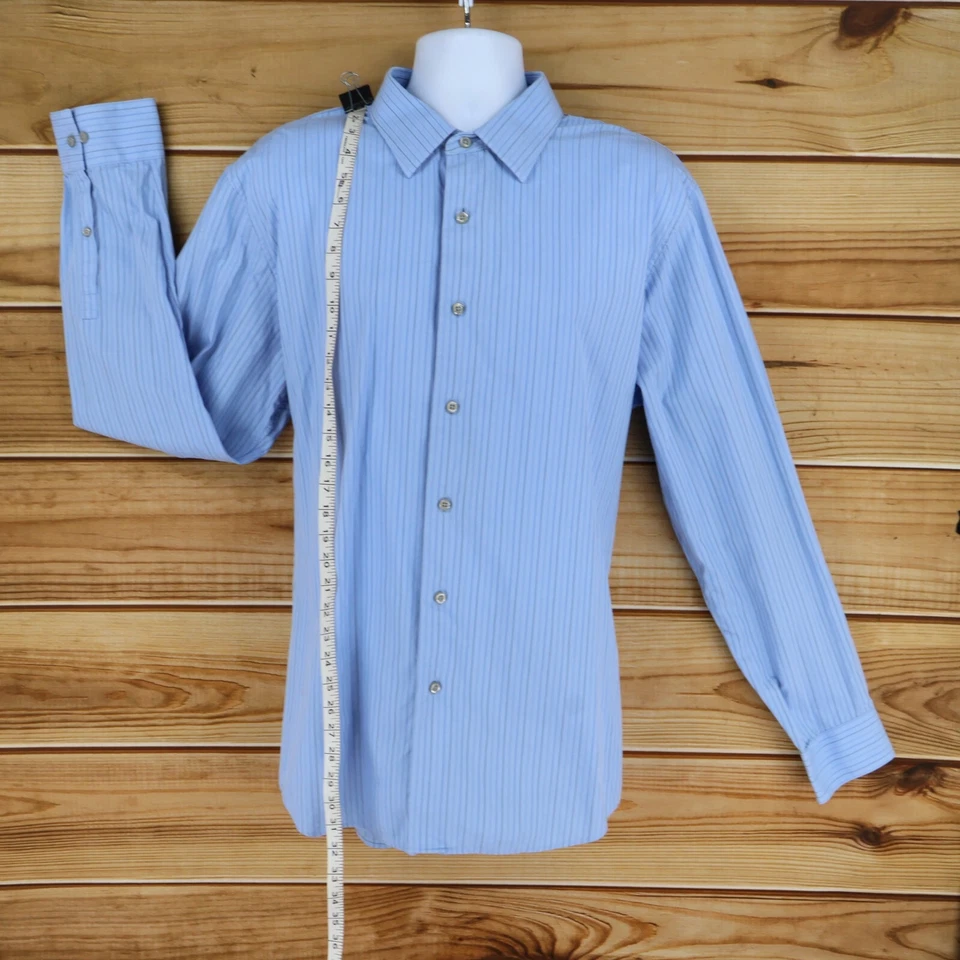 Apt. Camisa de vestir 9 para hombre talla XL (18x35/36) azul a rayas 100 % algodón cuello en punta Foto 3 de 4