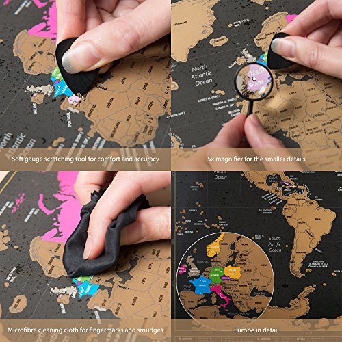 Scratch Off World Map A3 Travel Size (42 x 29.7cm) + BONUS A4 UK Map - with Acc - Picture 5 of 9