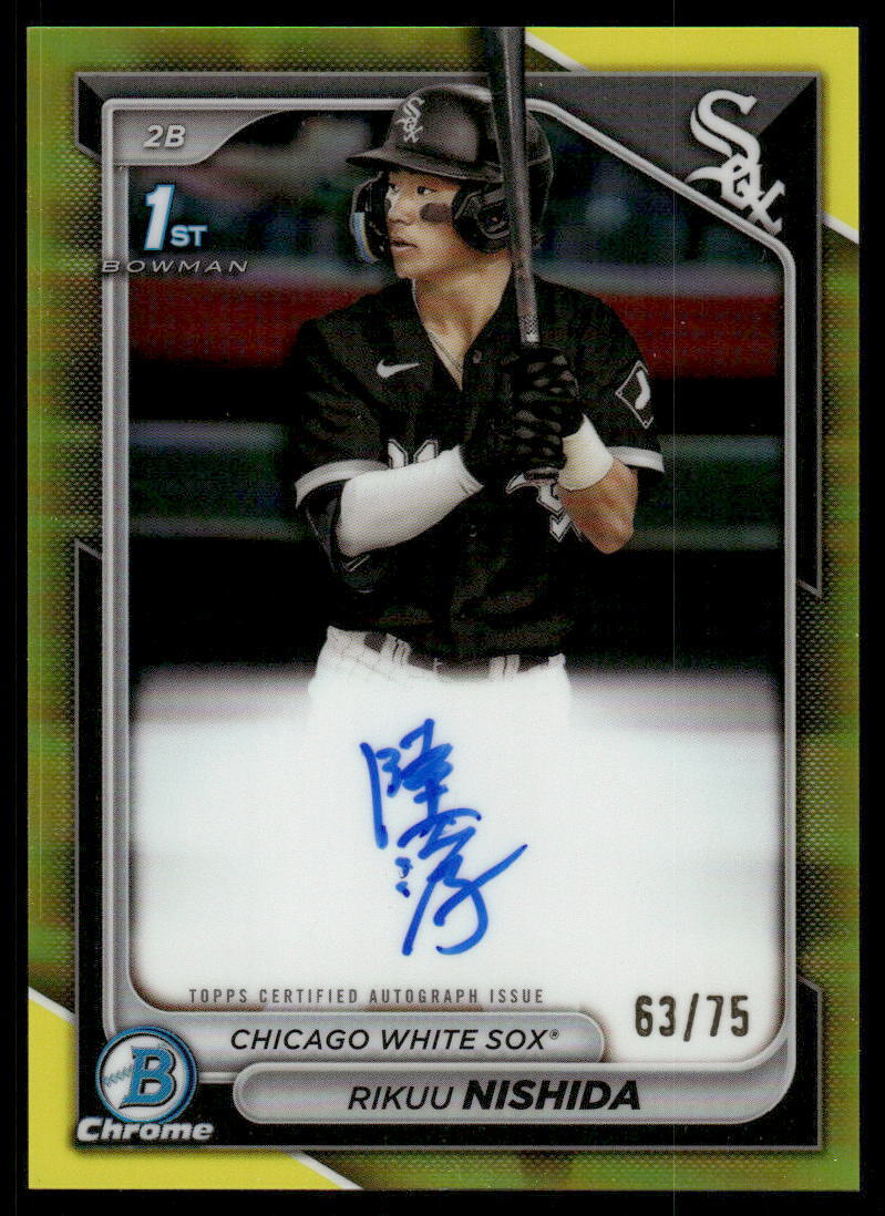2024 Bowman #CPA-RN Rikuu Nishida Chrome Autographs Yellow Refractor #/75