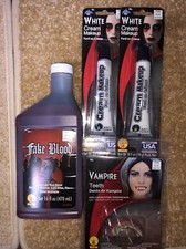 Halloween Vampire Bundle Fake Blood White Cream Makeup fangs Venous Rubie  s
