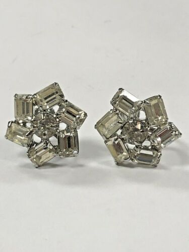 WEISS Vintage Silver Tone Earrings With Clip-on S… - image 1