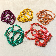 Colorful Mother of Pearl Dyed Shell Beads: Orange, Green, Red - 36" Strands x5