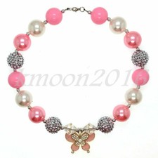 Fashion Women Pink Butterfly Chunky Beads Kids Gumball Bubblegum Necklace Gift
