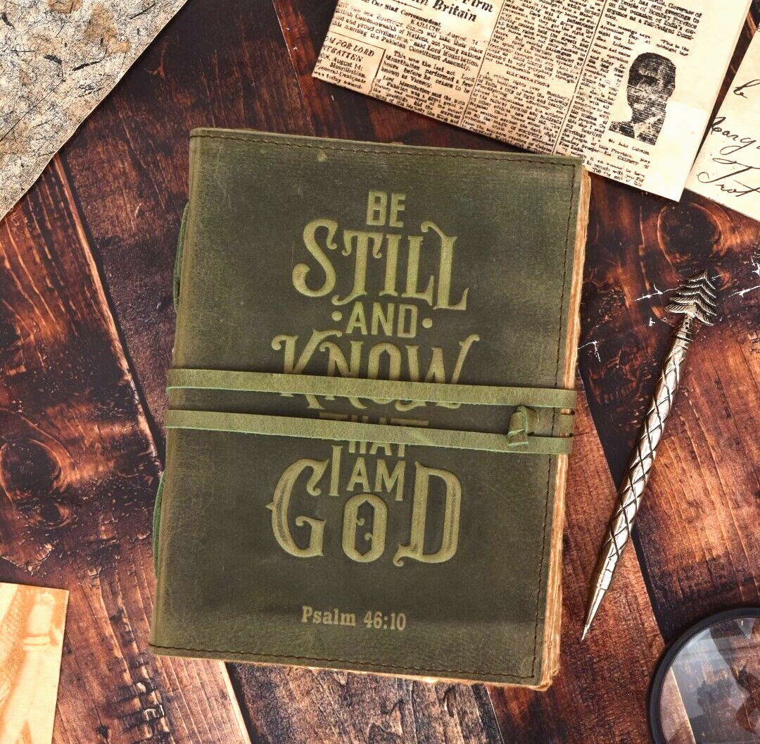 Vintage Leather Journal Bible with Embossed Scripture Verse and Lined Notebook Pages  -image