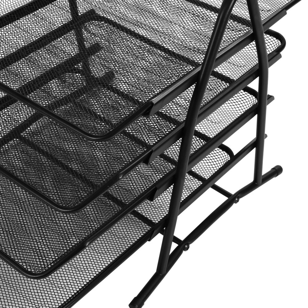 Multi Layer Metal File Organizer Black Multi-Layer Mesh Document Rack ...