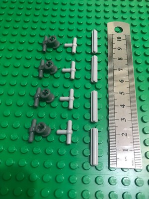 Lego Technic 8 x Pneumatik-/Hydraulikschlauch T-Verbinder Teile - grau + 4 Achsen