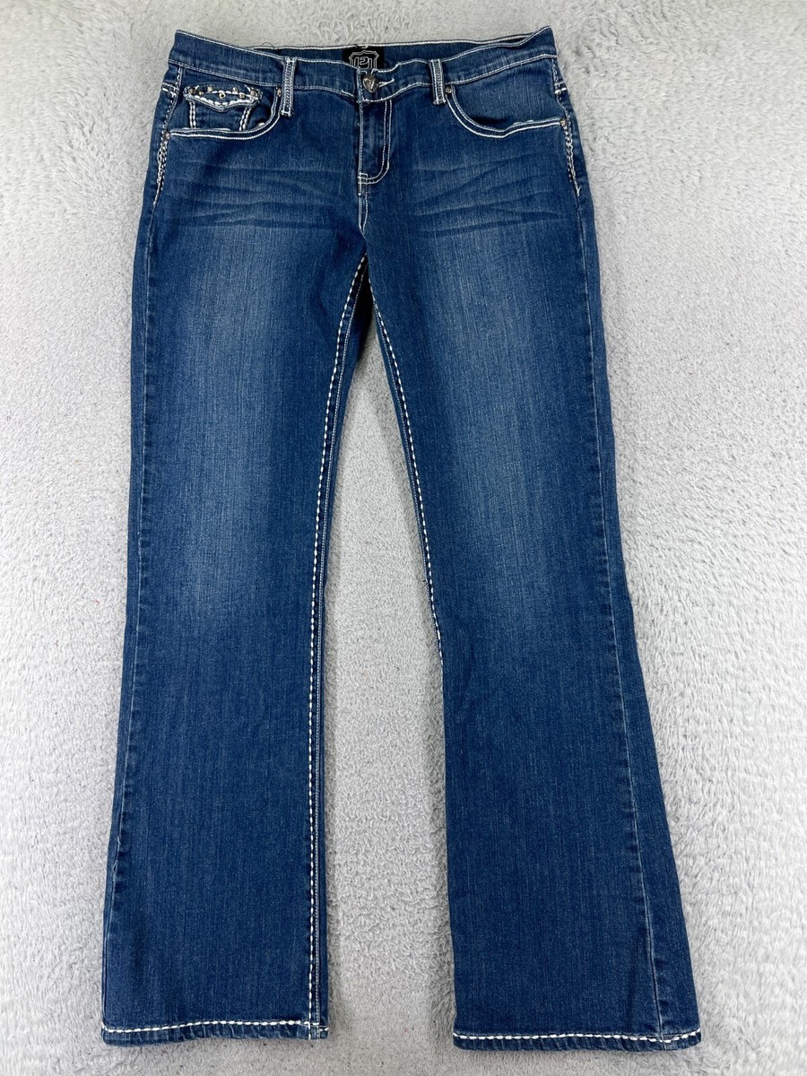 Petrol Pants Women 14 Blue Denim Jean Low Rise Wide Boot Cut