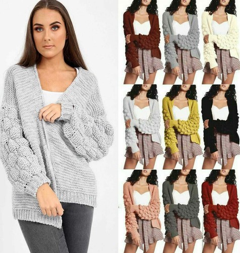 Womens Bubble Sleeve Knit Cardigan 