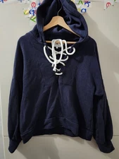 G Label Goop Sweatshirt Womens S Blue Cera Lace Up Henley Hoodie Fleece Solid