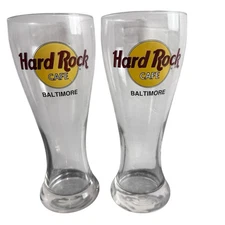 Hard Rock Cafe Baltimore Pilsner Beer Glasses Set of 2 – Tall Logo Collectible