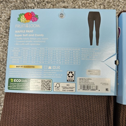 Fruit of the Loom Women's XXL/2XG 20 Waffle Thermal Set Brown Shirt & Pants Soft - Picture 5 of 7