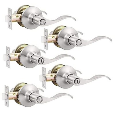  Pack Brushed Nickel Door Handle Interior Door Privacy Door Lever - Keyless 5