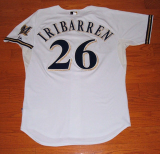 MILWAUKEE BREWERS HERNAN IRIBARREN 2008 ROOKIE GAME WORN USED JERSEY (REDS)