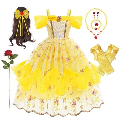 Kids Girls Belle Princess Fancy Dress Up Birthday Party Cosplay Dresses Costume