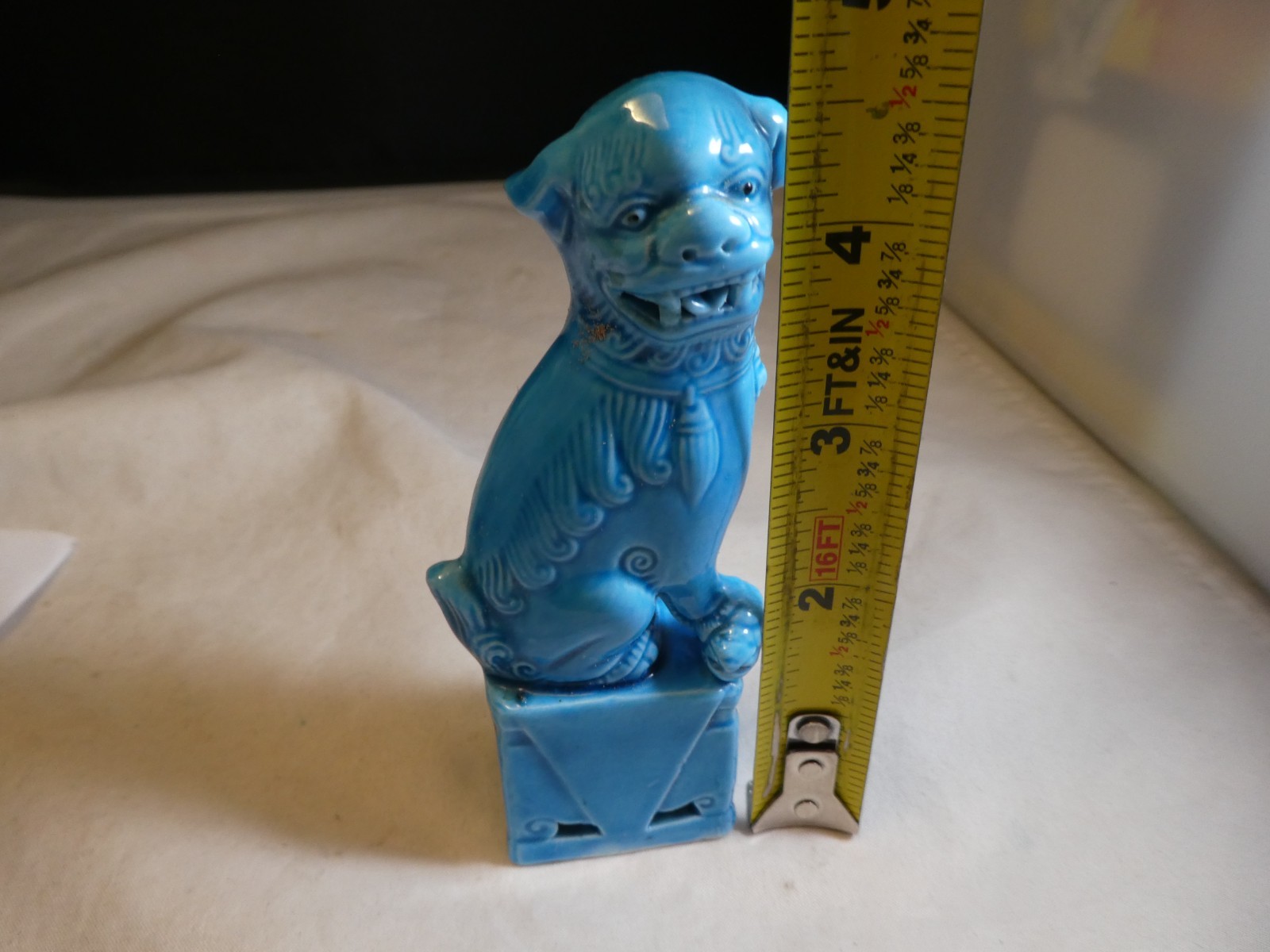 Vintage Chinese Blue Glazed Porcelain Foo Dog Statue 4 3/4 inches Tall