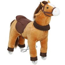 Kids Ride On Horse on Wheels Walking Pony Plush Pedal Action No Batteries BROWN