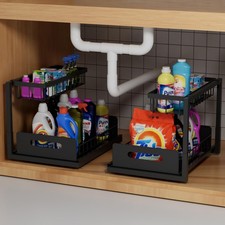 2-Tier Under Sink Slide Out Organizer, 2 Pack Pull Out Cabinet Storage Shelf ...