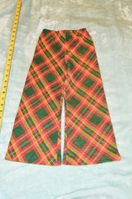 Vintage 1970s Childs Pants Bell Bottoms Plaid Orange Green Carter's 4