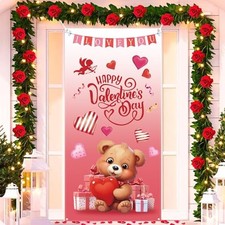 Happy Valentines Day Door Cover Red Hearts Love Door Banner Backdrop for