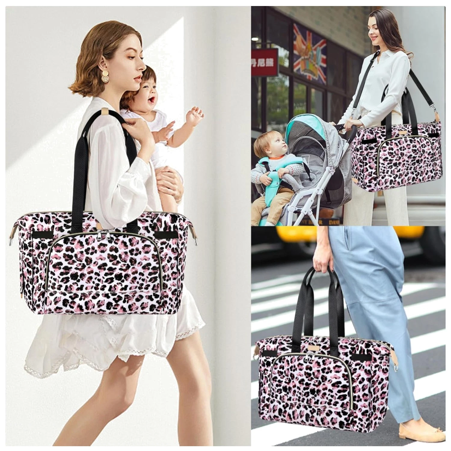 Stylish Diaper Bag Tote with Changing Pad & Pacifier Case