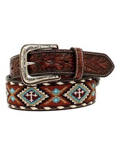 Nocona Western Belt Mens Floral Tooled Buck Lacing Beads N210005532