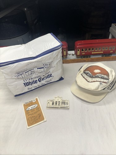 Vtg Promotional White Castle Hat Insulated Bag Brochures Restaurant Advertising